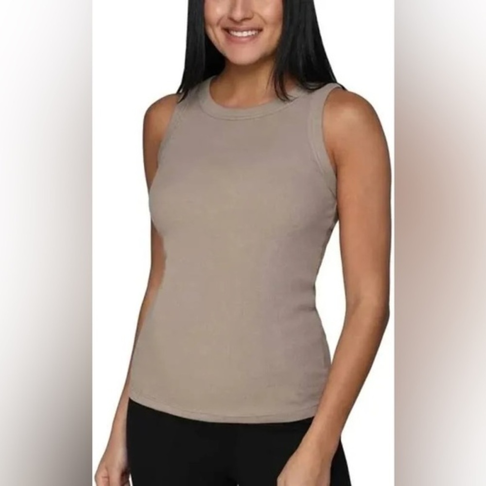 Tahari Tan Crew Neck Tank Top